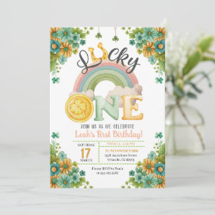 Invitación Afortunado primer cumpleaños del girasol arco iris