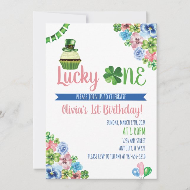 Invitación Afortunado Un San Patricio Día Primer Cumpleaños (Anverso)