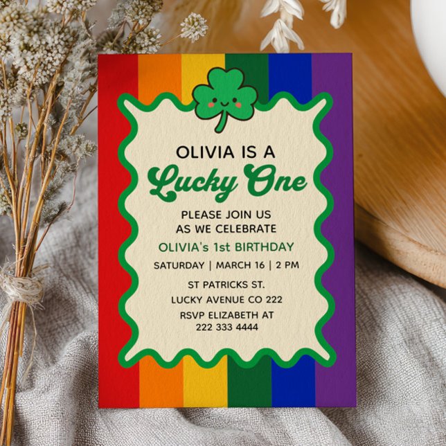 Invitación Afortunado Uno Lindísimo Trébol Cumpleaños 1er St. (Subido por el creador)
