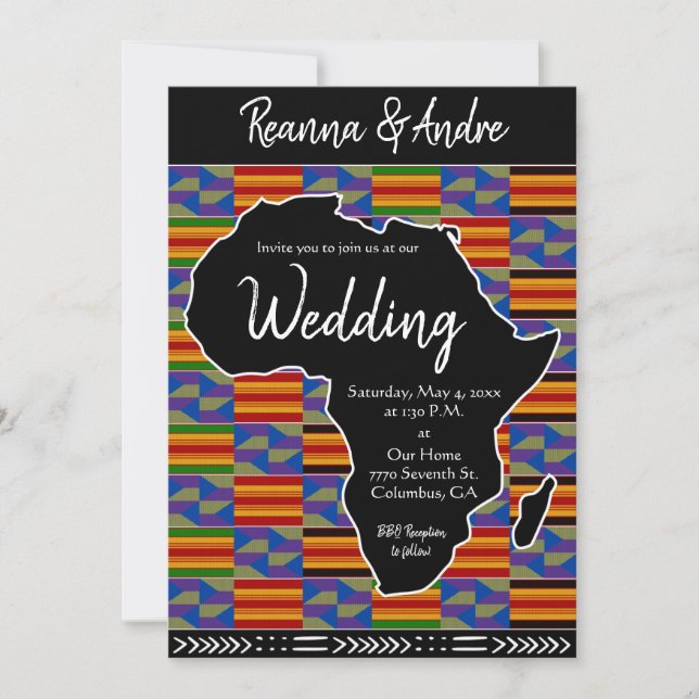Invitación África inspiró a Kente K48 Boda de África Negra (Anverso)