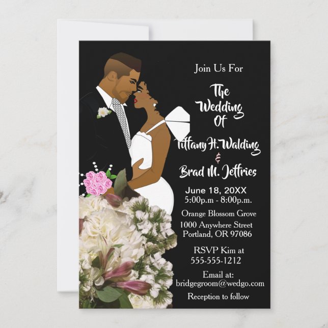 Invitación African American Bride & Groom White Wedding  (Anverso)