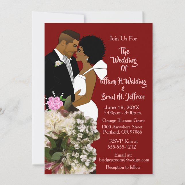 Invitación African American Bride & Groom White Wedding  (Anverso)