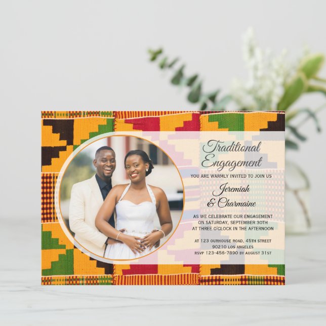 Invitación African TRADITIONAL ENGAGEMENT Ghana Kente  (Anverso de pie)