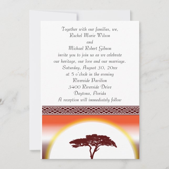 Invitación africana de la boda de la puesta del (Anverso)