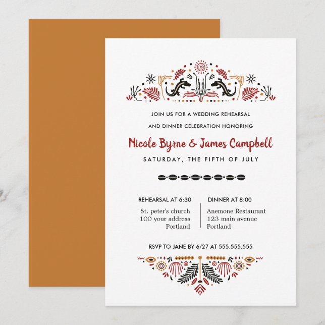 Invitación Africana | Moderna cena de ensayo de Ankara Kente (Anverso / Reverso)