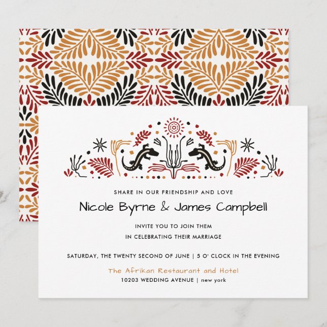 Invitación Africana | Moderno Boda Ankara Kente Lizard (Anverso / Reverso)
