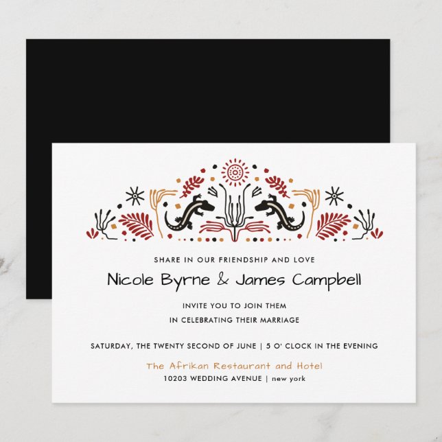 Invitación Africana | Moderno Boda Ankara Kente Lizard (Anverso / Reverso)