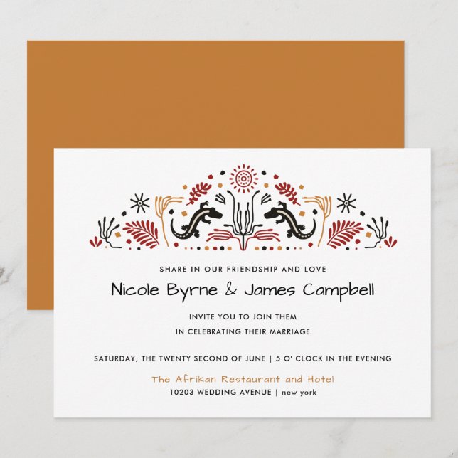 Invitación Africana | Moderno Boda Ankara Kente Lizard (Anverso / Reverso)