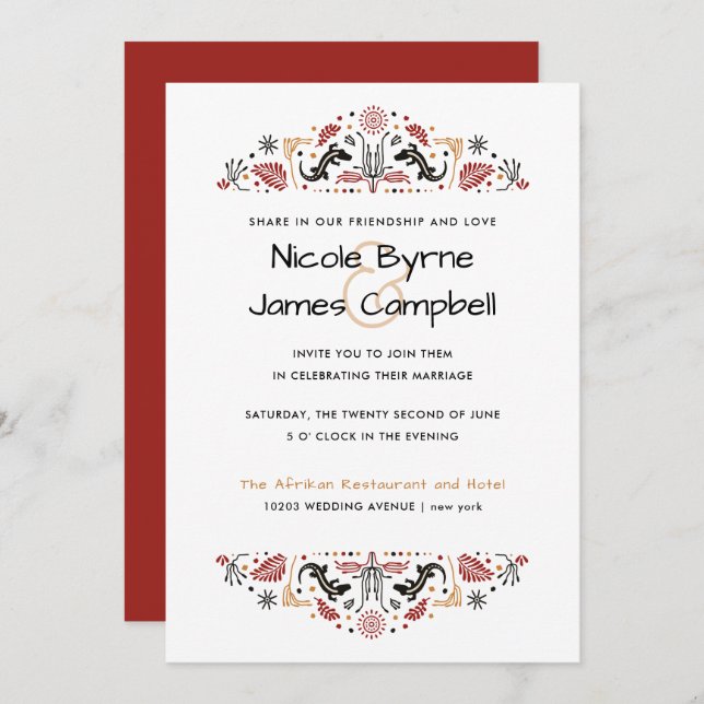 Invitación Africana | Moderno Boda Ankara Lizard (Anverso / Reverso)