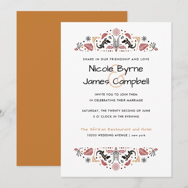 Invitación Africana | Moderno Boda Ankara Lizard (Anverso / Reverso)