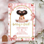 Invitación afro african Girl Pink Bow strawberry berry first<br><div class="desc">African Girl Pink Bow Strawberry Birthday invitation,  Afro Berry First Birthday Invite,  Editable Kids First Birthday Party</div>