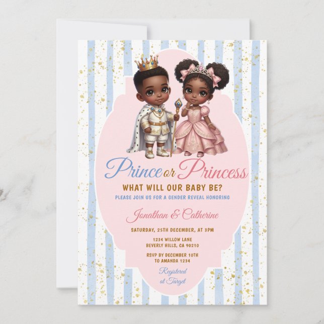 Invitación Afro African Prince or Princess Gender Reveal Gold (Anverso)