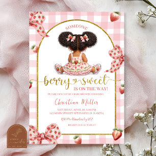 Invitación Afro Africana Niña Lazo Rosa fresa baya dulce 