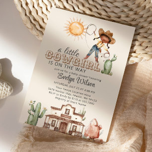 Invitación Afro Cowgirl Chica occidental Ranch Cactus Baby Sh