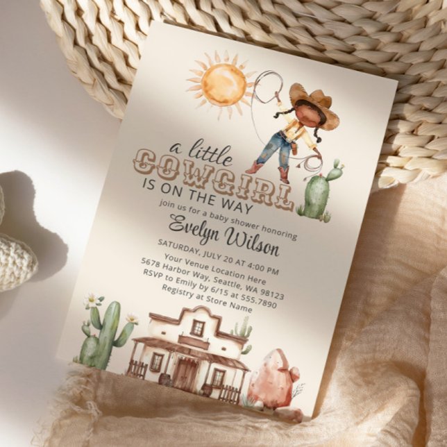Invitación Afro Cowgirl Chica occidental Ranch Cactus Baby Sh (Subido por el creador)