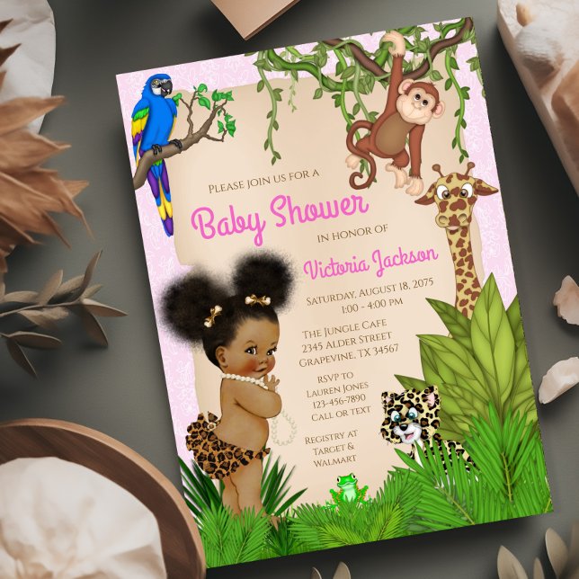 Invitación Afro Hair Baby Safari Baby Shower (Adorable safari baby shower invitation. You can change all of the text as needed for your event.)