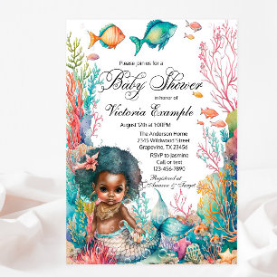 Invitación Afro Mermaid Baby Shower