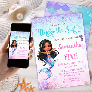Invitación Afro mermaid Birthday Party - Under the Sea Splish