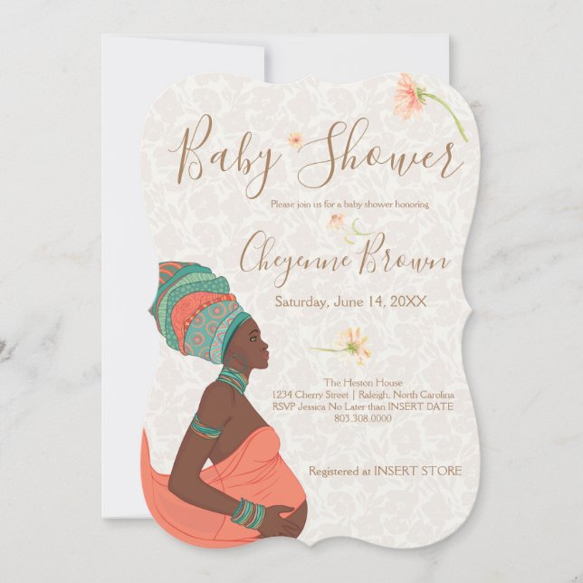Invitación afroamericana a Baby Shower (Anverso)