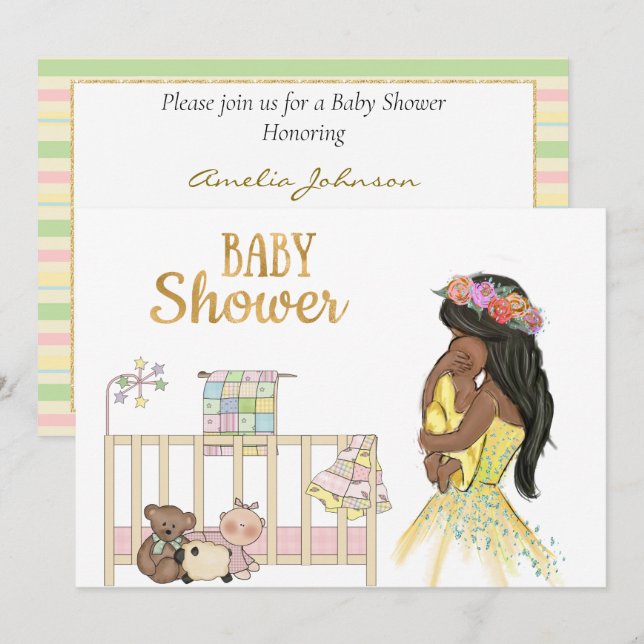 Invitación afroamericana a Baby Shower (Anverso / Reverso)