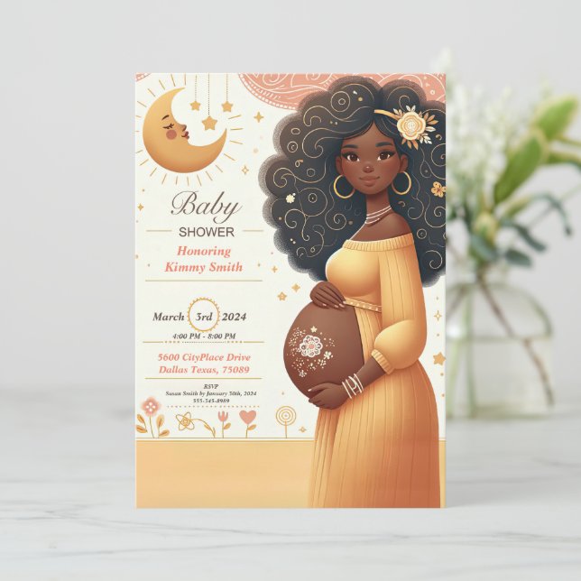 Invitación afroamericana a Baby Shower (Anverso de pie)