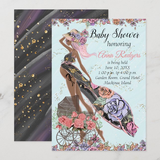 Invitación afroamericana a Baby Shower (Anverso / Reverso)