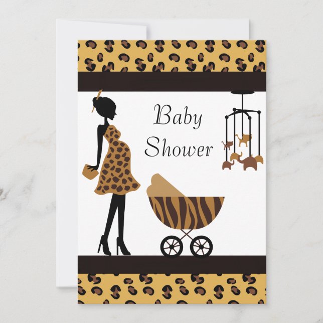 Invitación afroamericana de Baby Shower a Safari (Anverso)