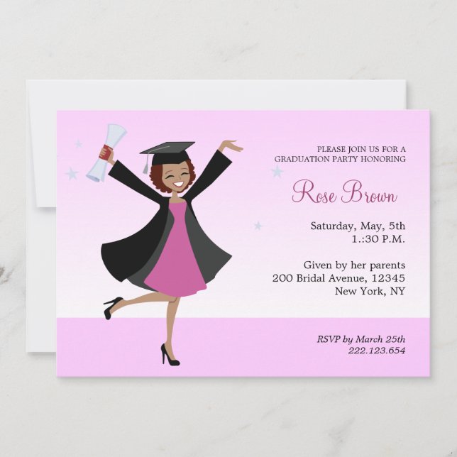 Invitación afroamericana graduada del fiesta del (Anverso)