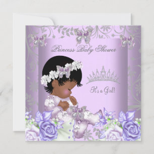 Invitación Afroamericana Lavanda Gris Baby Shower Niña 2