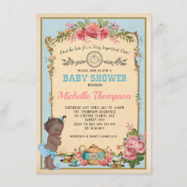 Invitación Afroamericano Alicia en té del bebé del país de