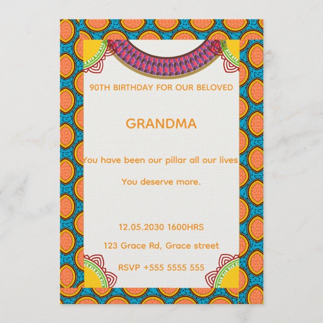 Invitación Afrocentric Birthday Invitation | Ankara Pattern  (Anverso)