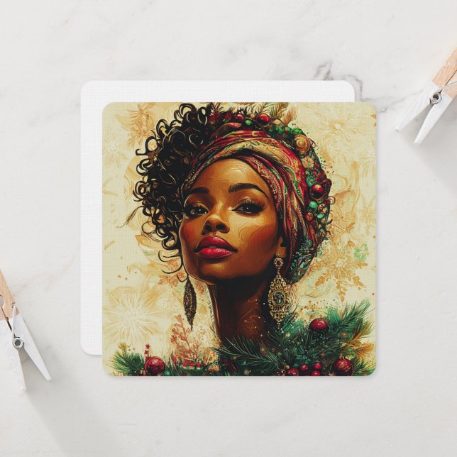 Invitación Afrocentric Christmas Queen (Anverso/Reverso In Situ)