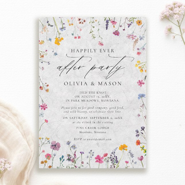 Invitación After Party Wildflower Garden Ivory Modern Wedding (wildflower wedding after party invite watercolor garden backyard barn summer spring elegant ivory)