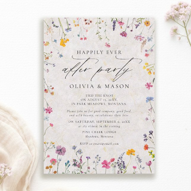 Invitación After Party Wildflower Garden Pink Blush Wedding (wildflower wedding after party invite watercolor garden backyard barn summer spring elegant blush)