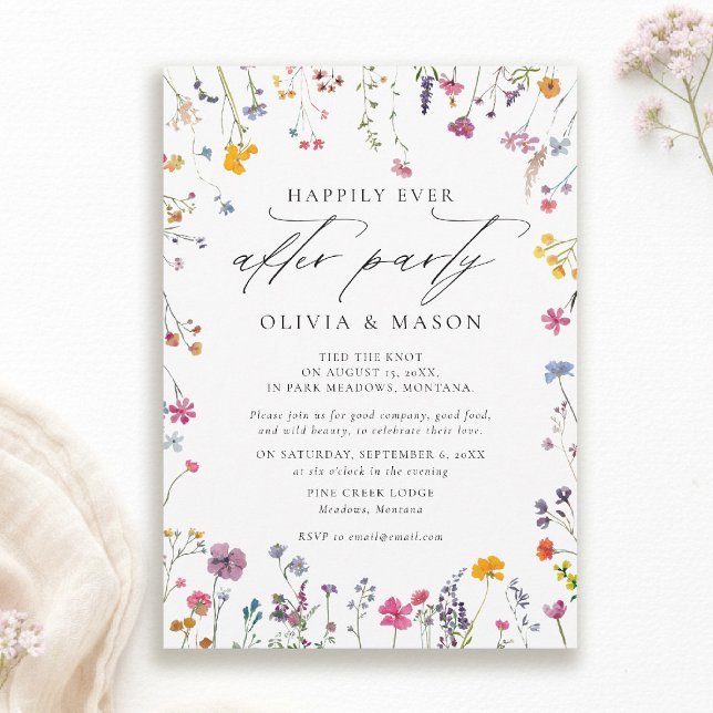 Invitación After Party Wildflower Garden Watercolor Wedding (wildflower wedding after party invite watercolor garden backyard barn summer spring elegant romantic)