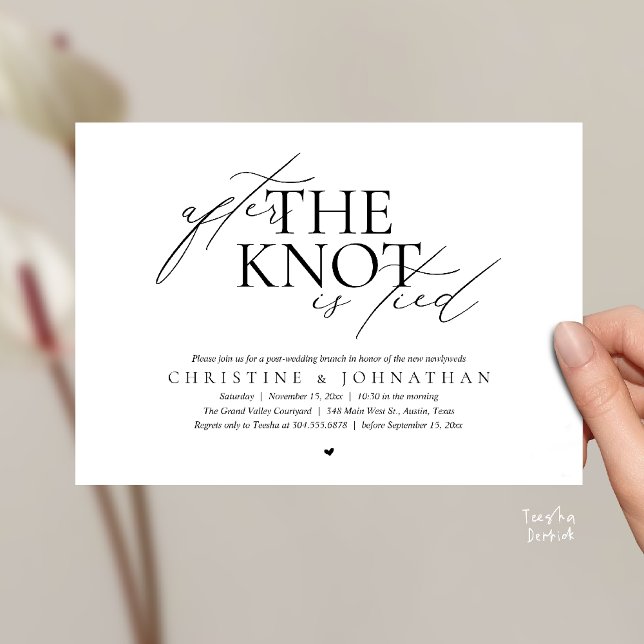 Invitación After The Knot Tied, Post Wedding Elopement Brunch (After The Knot Tied, Post Wedding Elopement Brunch Invitation card contemporary clean black white)