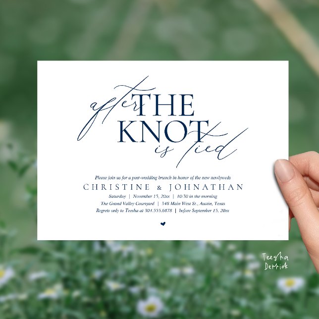 Invitación After The Knot Tied, Post Wedding Elopement Brunch (After The Knot Tied, Post Wedding Elopement Brunch Invitation card contemporary clean navy blue)