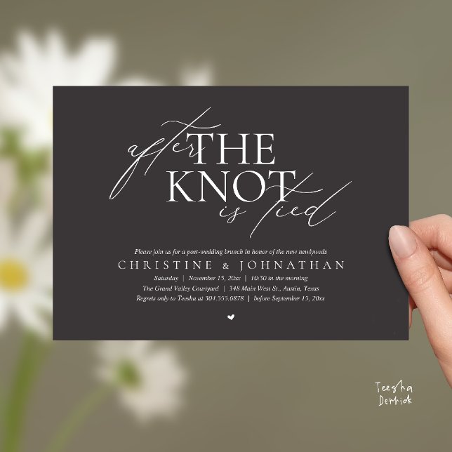 Invitación After The Knot Tied, Post Wedding Elopement Brunch (After The Knot Tied, Post Wedding Elopement Brunch Invitation card contemporary clean charcoal grey)