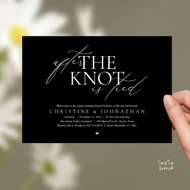 Invitación After The Knot Tied, Post Wedding Elopement Brunch (After The Knot Tied, Post Wedding Elopement Brunch Invitation card contemporary clean black white)