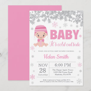 Invitación Afuera hace frío, Baby Shower de niña rosa de invi