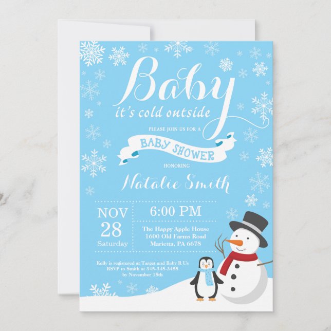 Invitación Afuera hace frío, bebé, ducha de bebé de invierno  (Anverso)