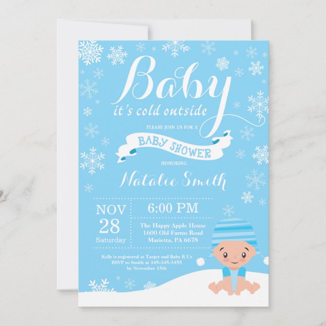 Invitación Afuera hace frío, bebé, ducha de bebé de invierno  (Anverso)