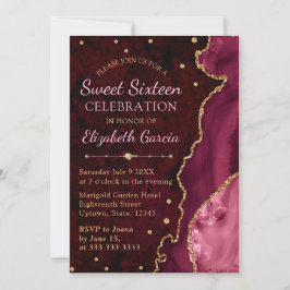 Invitación Agalita y mármol con brillo rojo y dorado Cumpleañ