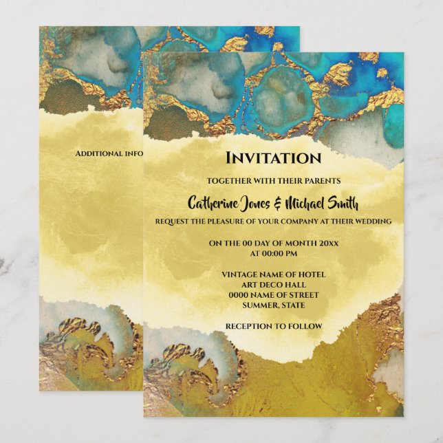 Invitación Agante de moda de color azul gris ocelado (Anverso / Reverso)