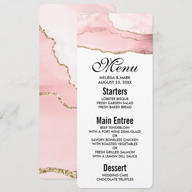 Invitación Agante Rubor rosa con cinta dorada elegante (Anverso / Reverso)