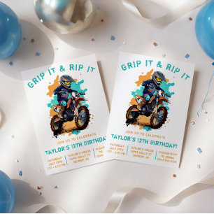 Invitación ¡Agárralo y rómpelo! Cumpleaños de motocross y bic