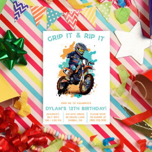 Invitación ¡Agarre Y Agarre! Motocross, cumpleaños de la bici