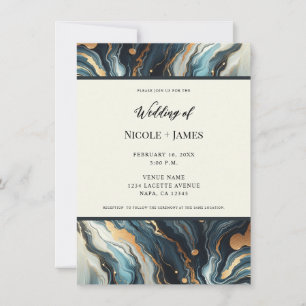 Invitación Ágata Azul Teal Oro Moderno Glam Elegante Boda