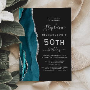 Invitación Ágata Azul Teal Oscuro Cumpleaños 50