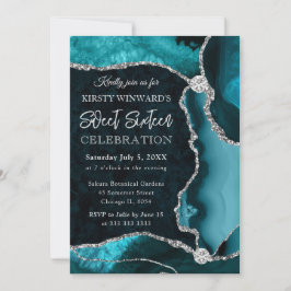 Invitación Ágata brillo falso verde azulado y plateado Dulces